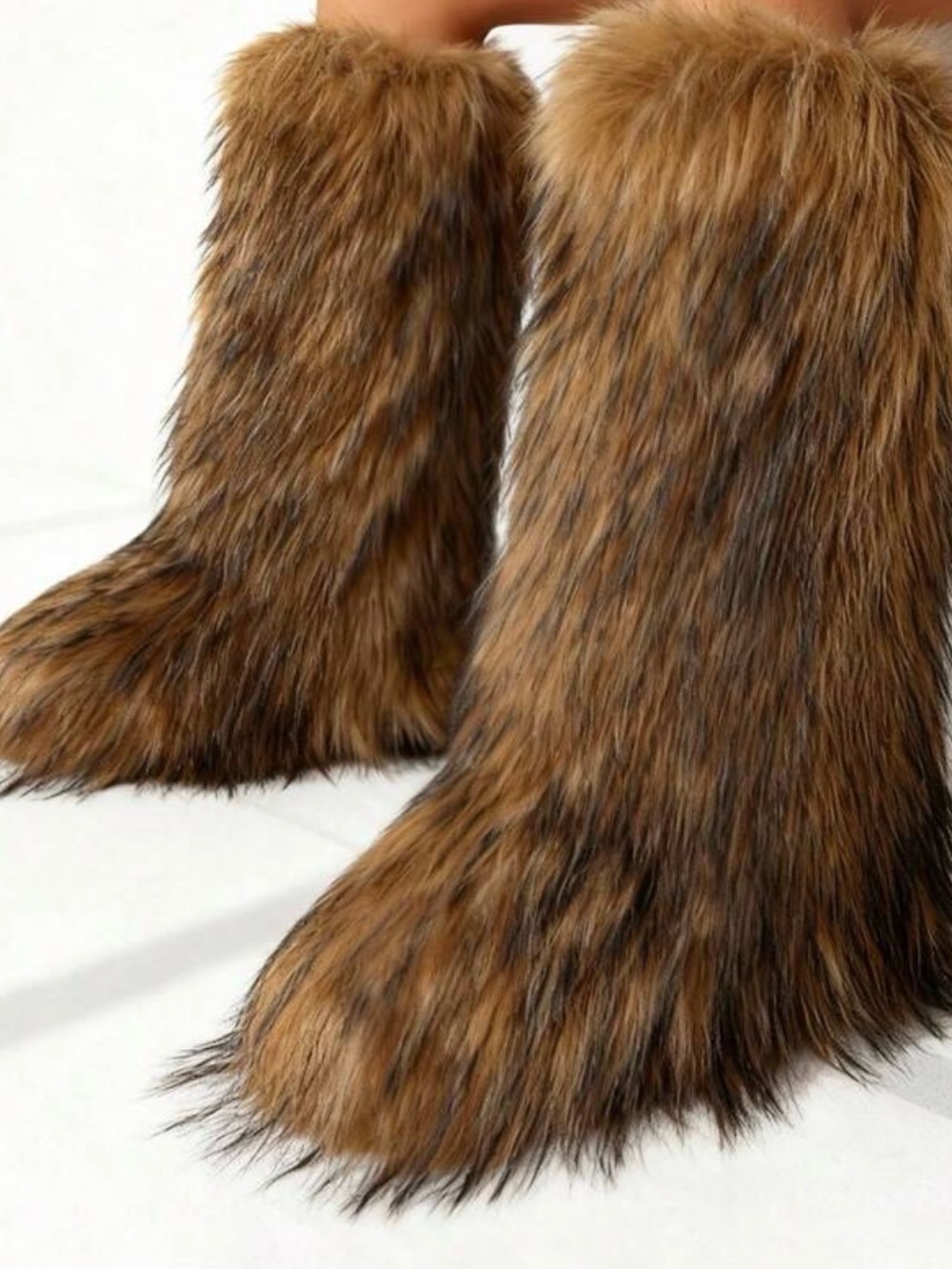 Brand new!Faux Fur Brown Knee-High Boots - Women's Fashion Boot